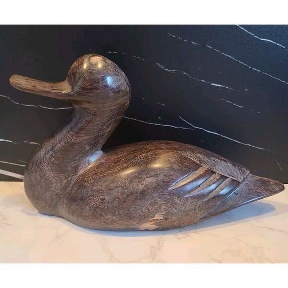 Ironwood Duck Figurine Carved Handcrafted 9.5"x3.25" Dark Grain Mallard EUC - Picture 4 of 11